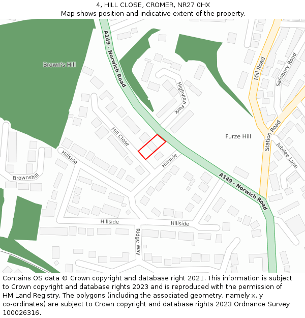 4, HILL CLOSE, CROMER, NR27 0HX: Location map and indicative extent of plot