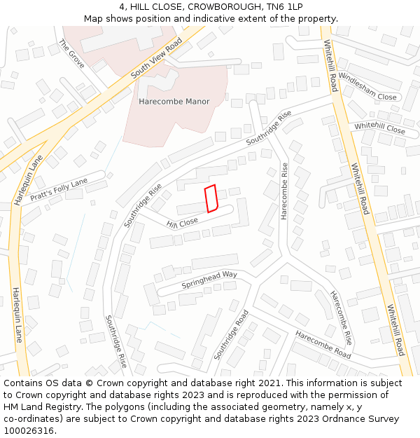 4, HILL CLOSE, CROWBOROUGH, TN6 1LP: Location map and indicative extent of plot