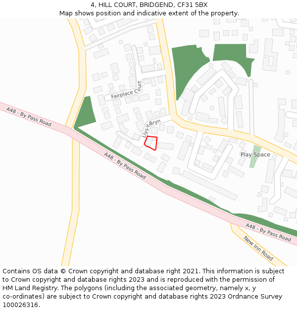 4, HILL COURT, BRIDGEND, CF31 5BX: Location map and indicative extent of plot