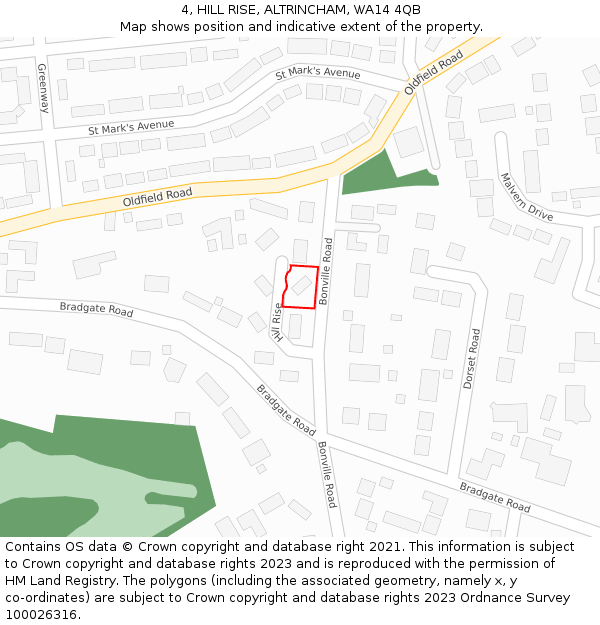 4, HILL RISE, ALTRINCHAM, WA14 4QB: Location map and indicative extent of plot