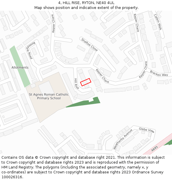 4, HILL RISE, RYTON, NE40 4UL: Location map and indicative extent of plot