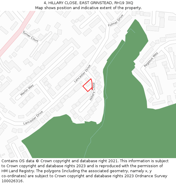 4, HILLARY CLOSE, EAST GRINSTEAD, RH19 3XQ: Location map and indicative extent of plot