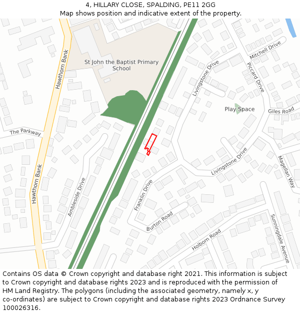 4, HILLARY CLOSE, SPALDING, PE11 2GG: Location map and indicative extent of plot