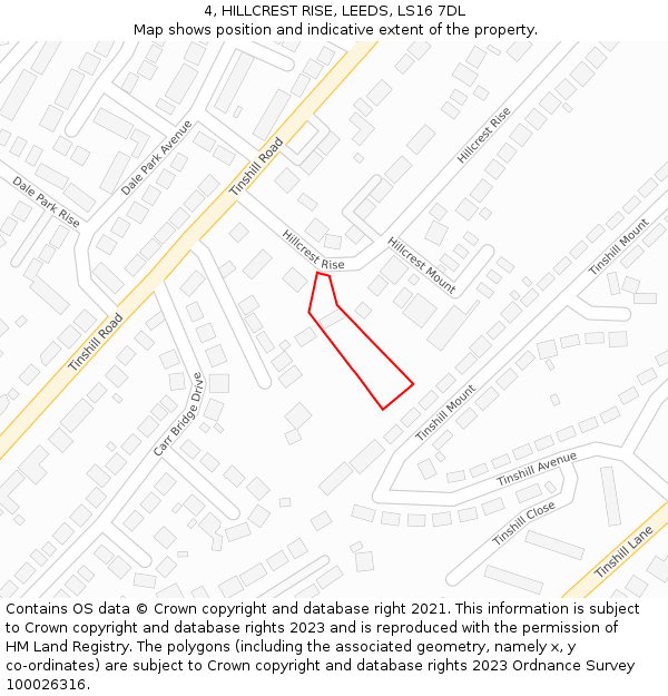 4, HILLCREST RISE, LEEDS, LS16 7DL: Location map and indicative extent of plot