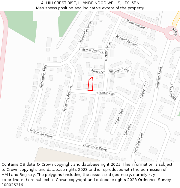 4, HILLCREST RISE, LLANDRINDOD WELLS, LD1 6BN: Location map and indicative extent of plot