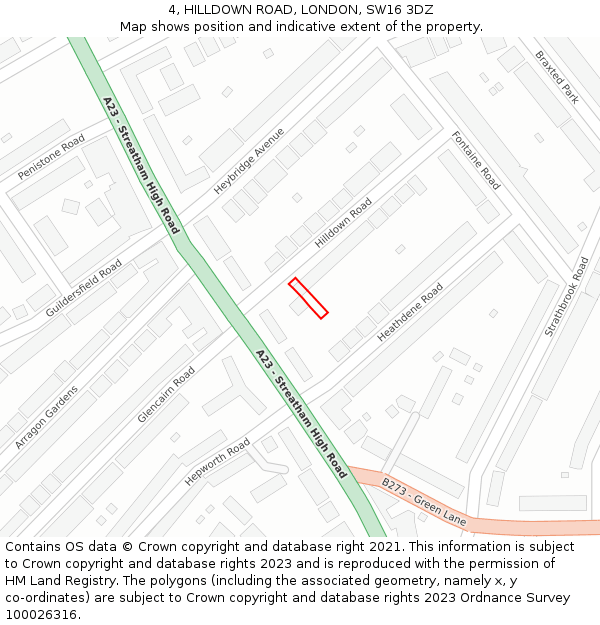 4, HILLDOWN ROAD, LONDON, SW16 3DZ: Location map and indicative extent of plot