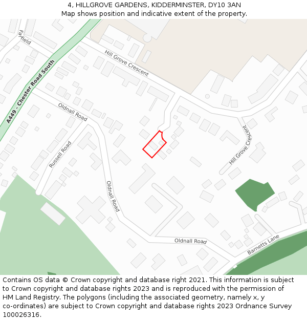 4, HILLGROVE GARDENS, KIDDERMINSTER, DY10 3AN: Location map and indicative extent of plot