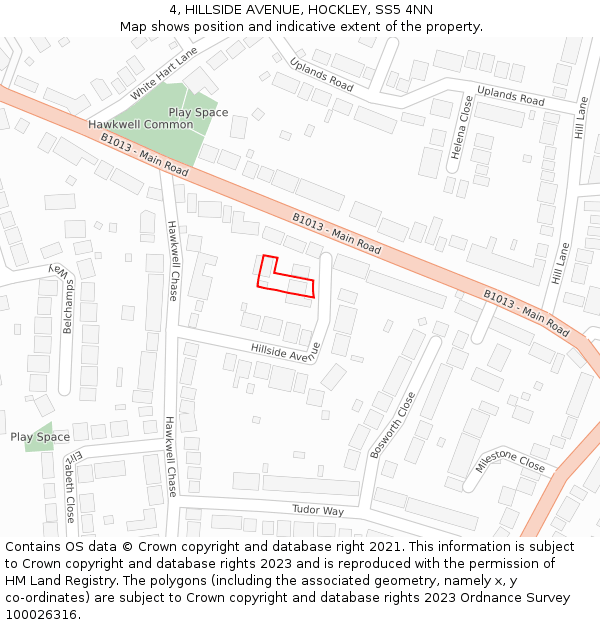 4, HILLSIDE AVENUE, HOCKLEY, SS5 4NN: Location map and indicative extent of plot