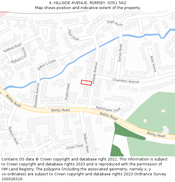 4, HILLSIDE AVENUE, ROMSEY, SO51 5AZ: Location map and indicative extent of plot