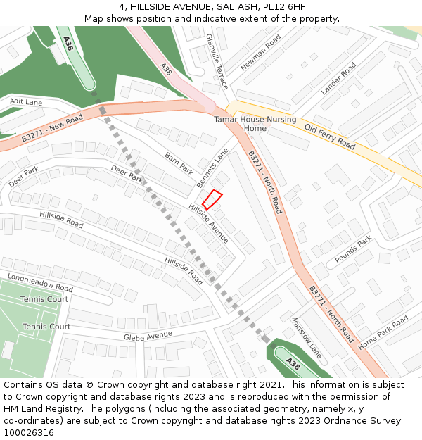 4, HILLSIDE AVENUE, SALTASH, PL12 6HF: Location map and indicative extent of plot