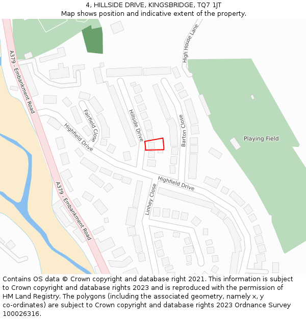 4, HILLSIDE DRIVE, KINGSBRIDGE, TQ7 1JT: Location map and indicative extent of plot