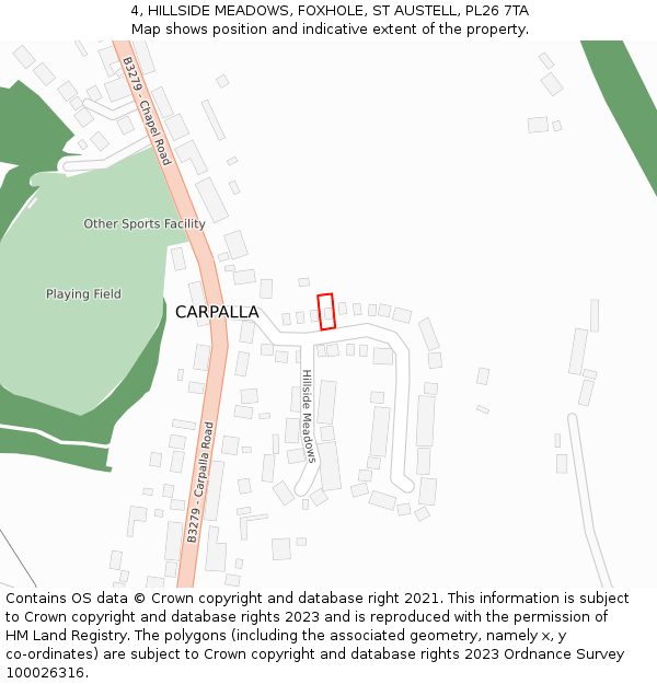 4, HILLSIDE MEADOWS, FOXHOLE, ST AUSTELL, PL26 7TA: Location map and indicative extent of plot