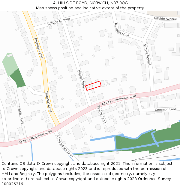 4, HILLSIDE ROAD, NORWICH, NR7 0QG: Location map and indicative extent of plot