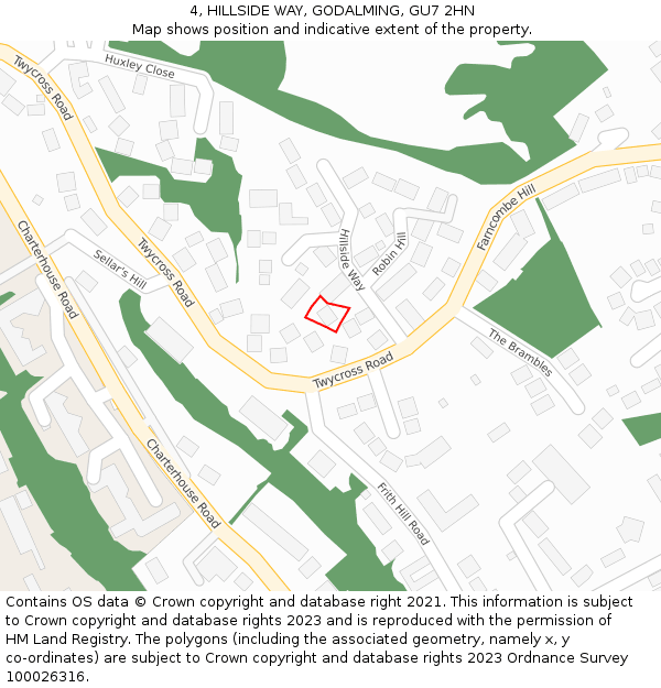 4, HILLSIDE WAY, GODALMING, GU7 2HN: Location map and indicative extent of plot