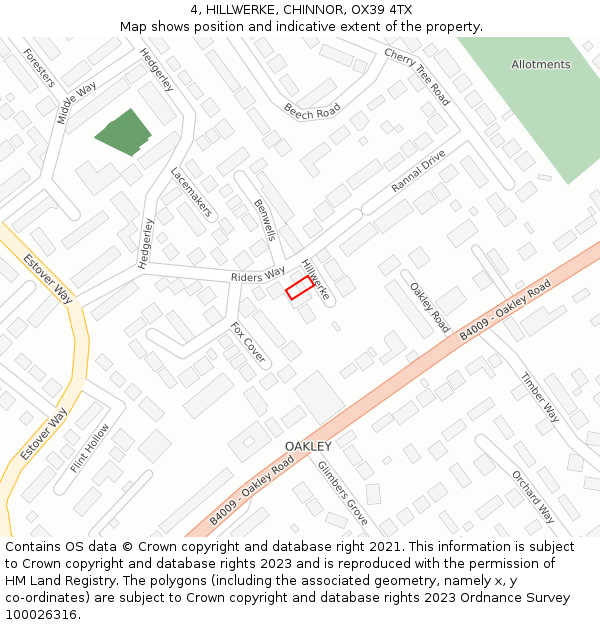 4, HILLWERKE, CHINNOR, OX39 4TX: Location map and indicative extent of plot