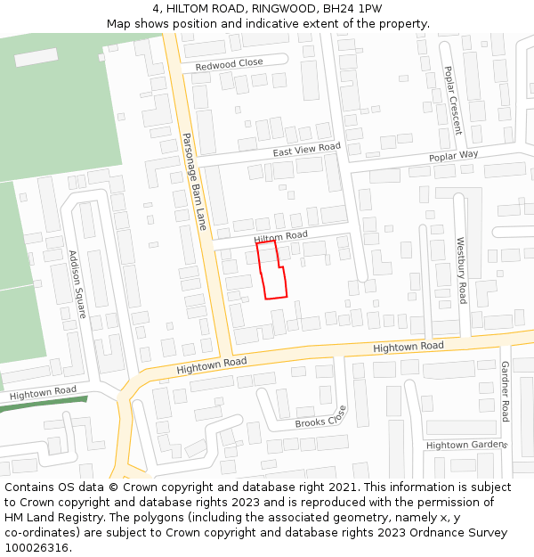 4, HILTOM ROAD, RINGWOOD, BH24 1PW: Location map and indicative extent of plot