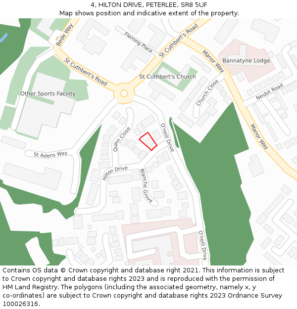 4, HILTON DRIVE, PETERLEE, SR8 5UF: Location map and indicative extent of plot