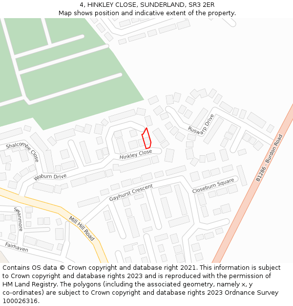 4, HINKLEY CLOSE, SUNDERLAND, SR3 2ER: Location map and indicative extent of plot