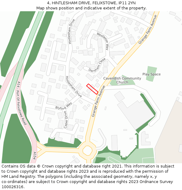 4, HINTLESHAM DRIVE, FELIXSTOWE, IP11 2YN: Location map and indicative extent of plot