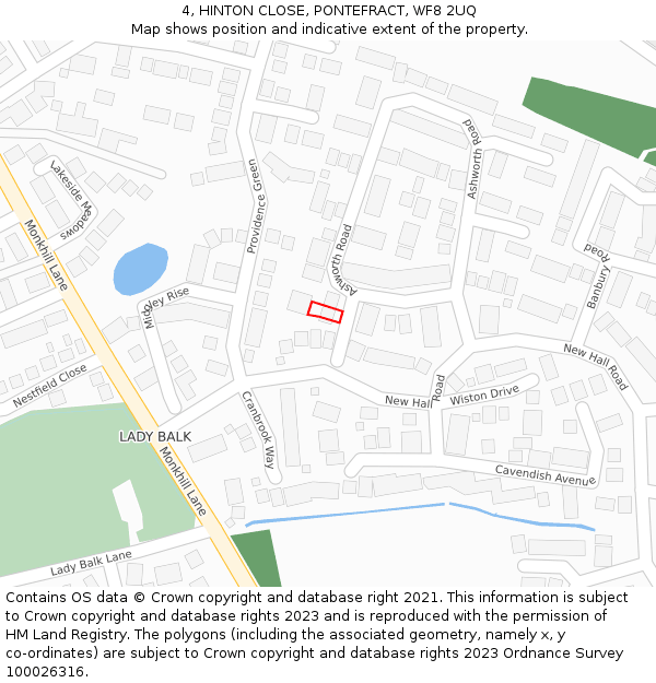 4, HINTON CLOSE, PONTEFRACT, WF8 2UQ: Location map and indicative extent of plot