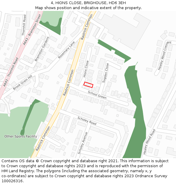 4, HIONS CLOSE, BRIGHOUSE, HD6 3EH: Location map and indicative extent of plot