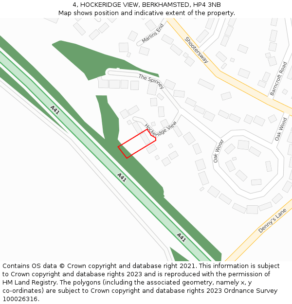 4, HOCKERIDGE VIEW, BERKHAMSTED, HP4 3NB: Location map and indicative extent of plot