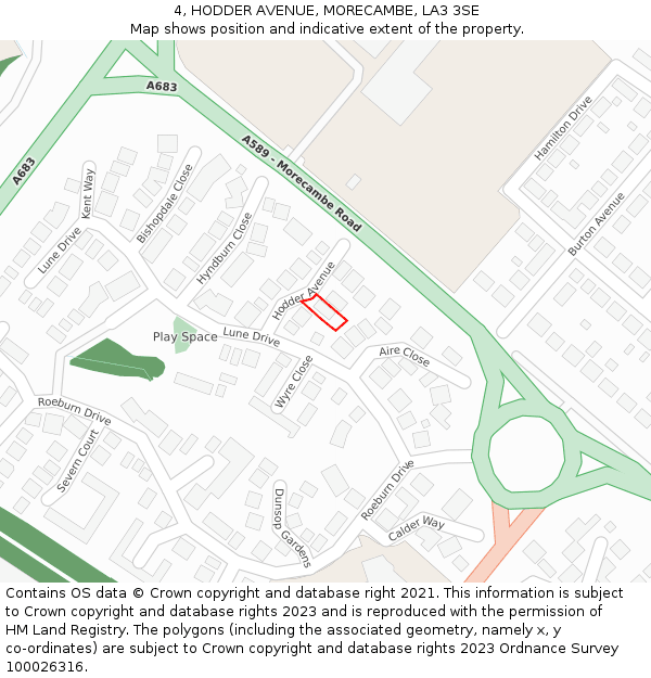 4, HODDER AVENUE, MORECAMBE, LA3 3SE: Location map and indicative extent of plot