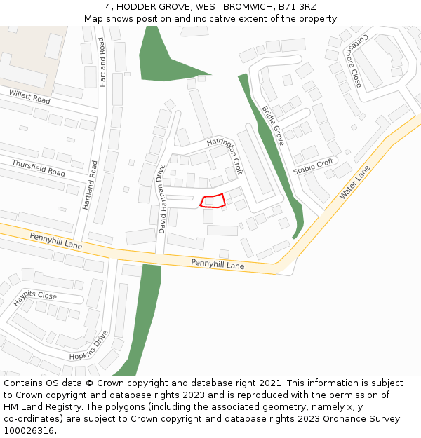 4, HODDER GROVE, WEST BROMWICH, B71 3RZ: Location map and indicative extent of plot