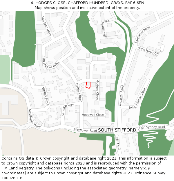 4, HODGES CLOSE, CHAFFORD HUNDRED, GRAYS, RM16 6EN: Location map and indicative extent of plot