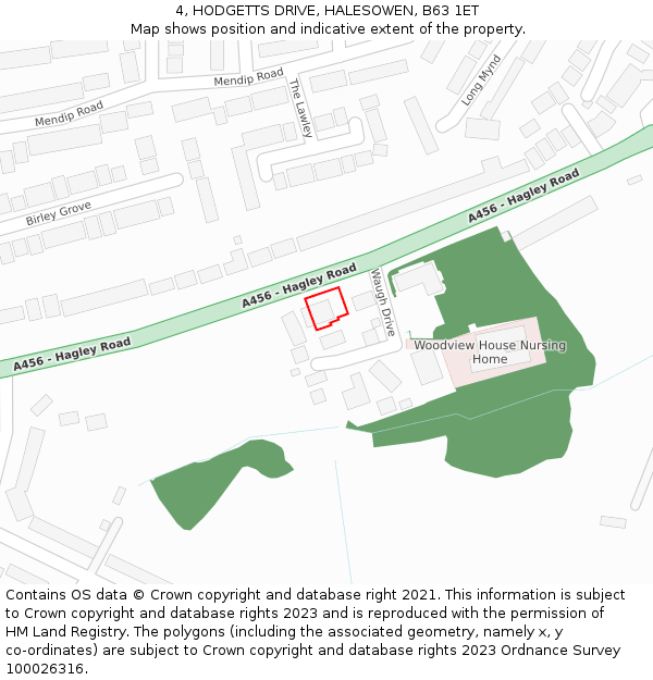 4, HODGETTS DRIVE, HALESOWEN, B63 1ET: Location map and indicative extent of plot