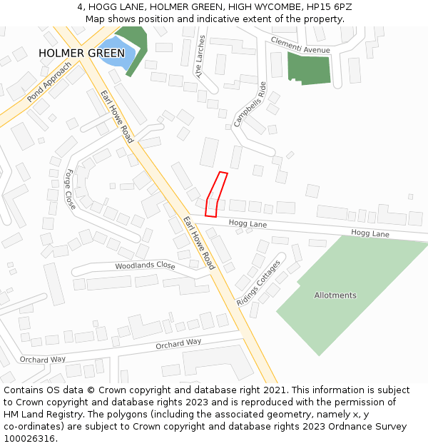 4, HOGG LANE, HOLMER GREEN, HIGH WYCOMBE, HP15 6PZ: Location map and indicative extent of plot