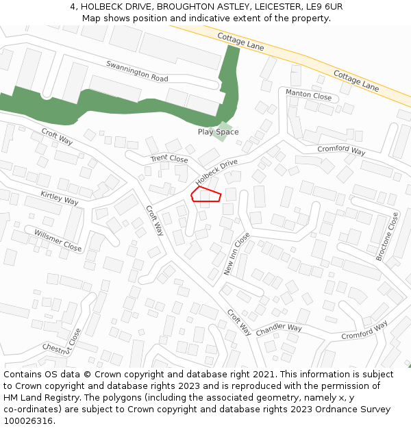 4, HOLBECK DRIVE, BROUGHTON ASTLEY, LEICESTER, LE9 6UR: Location map and indicative extent of plot