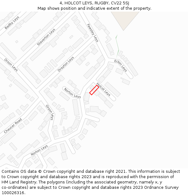 4, HOLCOT LEYS, RUGBY, CV22 5SJ: Location map and indicative extent of plot