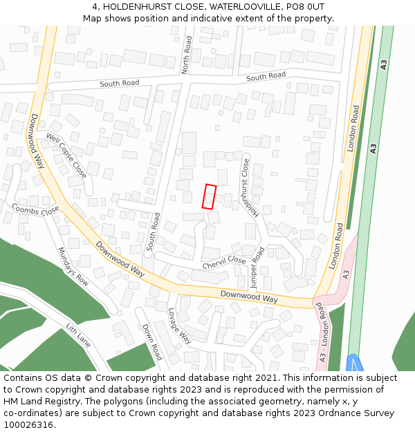 4, HOLDENHURST CLOSE, WATERLOOVILLE, PO8 0UT: Location map and indicative extent of plot