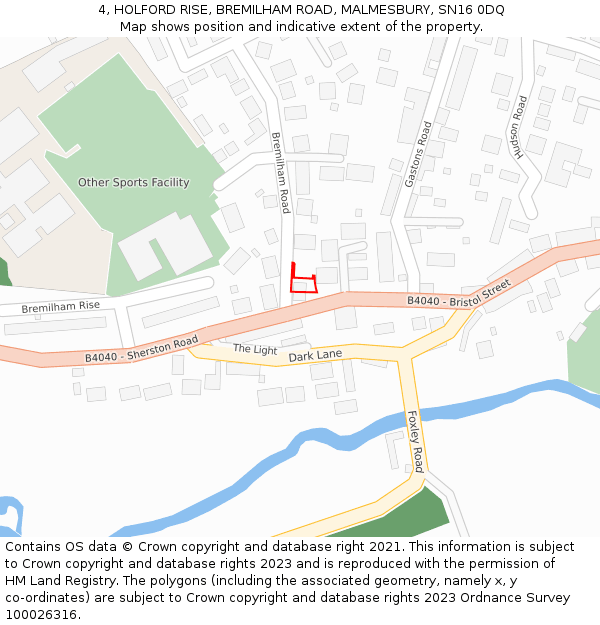 4, HOLFORD RISE, BREMILHAM ROAD, MALMESBURY, SN16 0DQ: Location map and indicative extent of plot