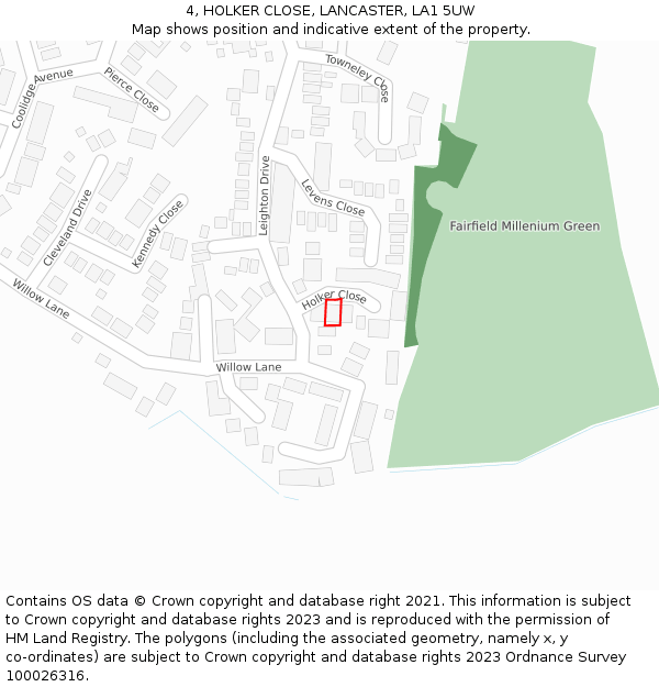 4, HOLKER CLOSE, LANCASTER, LA1 5UW: Location map and indicative extent of plot