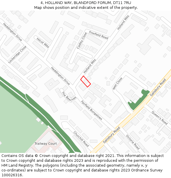 4, HOLLAND WAY, BLANDFORD FORUM, DT11 7RU: Location map and indicative extent of plot