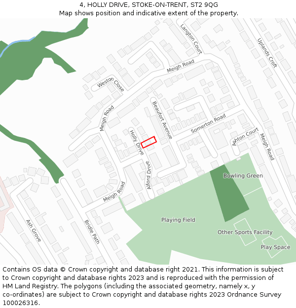 4, HOLLY DRIVE, STOKE-ON-TRENT, ST2 9QG: Location map and indicative extent of plot