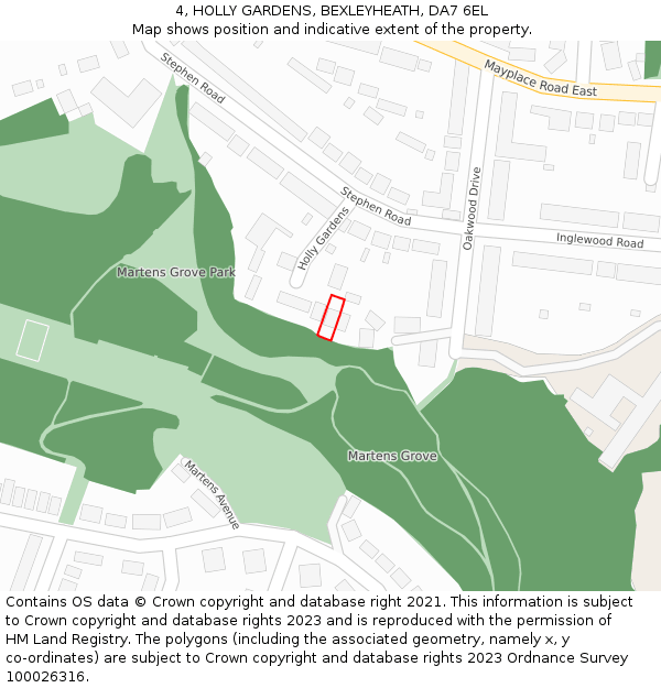4, HOLLY GARDENS, BEXLEYHEATH, DA7 6EL: Location map and indicative extent of plot