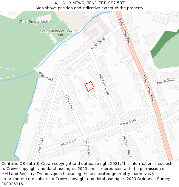 4, HOLLY MEWS, BENFLEET, SS7 5BZ: Location map and indicative extent of plot