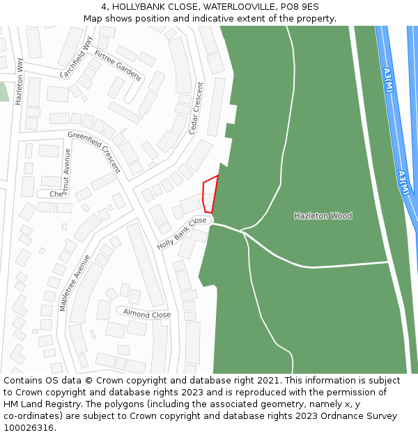 4, HOLLYBANK CLOSE, WATERLOOVILLE, PO8 9ES: Location map and indicative extent of plot