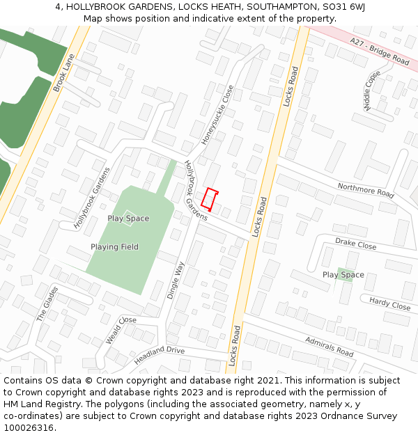 4, HOLLYBROOK GARDENS, LOCKS HEATH, SOUTHAMPTON, SO31 6WJ: Location map and indicative extent of plot