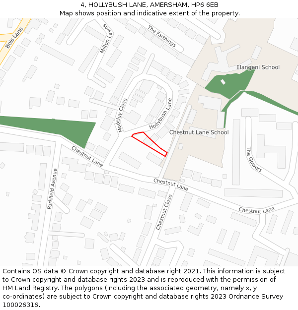 4, HOLLYBUSH LANE, AMERSHAM, HP6 6EB: Location map and indicative extent of plot