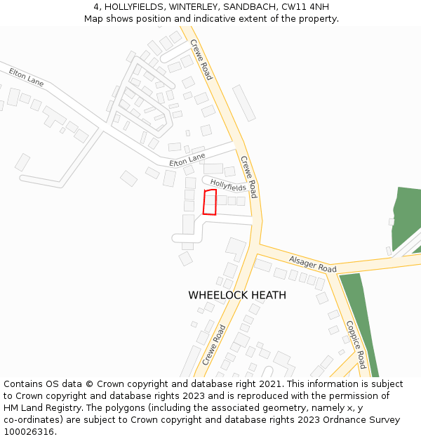 4, HOLLYFIELDS, WINTERLEY, SANDBACH, CW11 4NH: Location map and indicative extent of plot