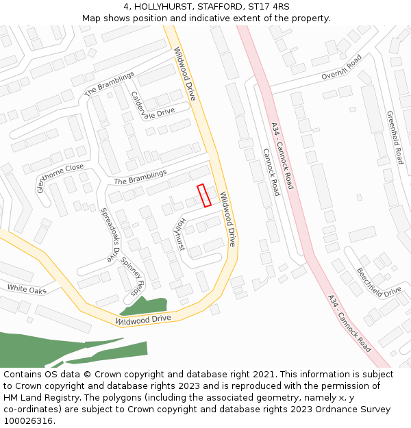 4, HOLLYHURST, STAFFORD, ST17 4RS: Location map and indicative extent of plot