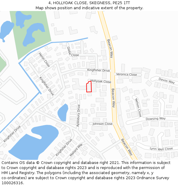 4, HOLLYOAK CLOSE, SKEGNESS, PE25 1TT: Location map and indicative extent of plot