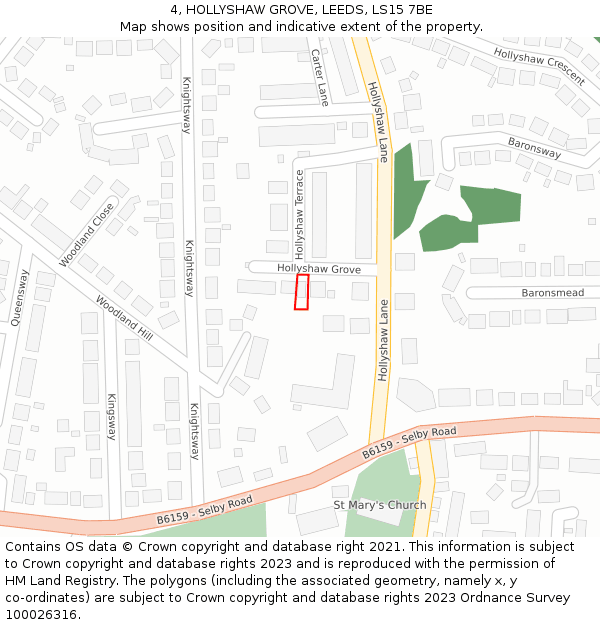 4, HOLLYSHAW GROVE, LEEDS, LS15 7BE: Location map and indicative extent of plot