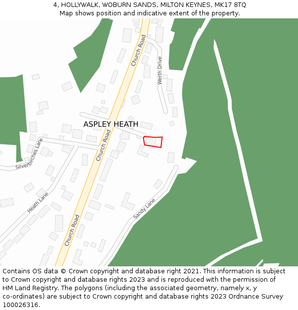 4, HOLLYWALK, WOBURN SANDS, MILTON KEYNES, MK17 8TQ: Location map and indicative extent of plot