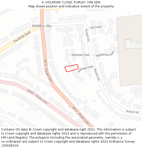 4, HOLMOAK CLOSE, PURLEY, CR8 2EW: Location map and indicative extent of plot