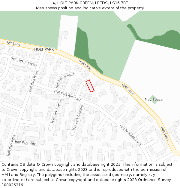 4, HOLT PARK GREEN, LEEDS, LS16 7RE: Location map and indicative extent of plot